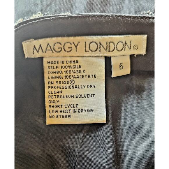 Maggie London Silk & Chiffon‎ Spaghetti Strap Gold Embroidered Baby Doll Dress - Picture 9 of 11